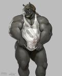 balls barazoku big_muscles circumcised clothing erection facial_hair front_view genitals grey_background horn huge_muscles humanoid_genitalia humanoid_penis looking_at_viewer male musclegut muscular muscular_humanoid muscular_male nipples pecs penis penis_under_shirt pose seductive shirt simple_background solo soul_patch standing tank_top topwear translucent translucent_clothing wet wet_clothing wet_shirt wet_topwear xantouke humanoid mammal rhinoceros pinup