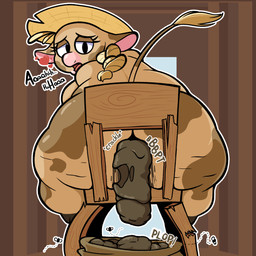 anthro big_butt braided_hair braided_ponytail butt cellulite clothing excessive_feces eyelashes feces female flies_for_smell hair hat hat_only headgear headgear_only headwear headwear_only heart_symbol hooves hyper hyper_feces looking_pleasured moan mostly_nude mottled narrowed_eyes onomatopoeia ponytail pooping solo sound_effects text thick_thighs wide_hips skunkphunk mary-beth_moo bovid bovine cattle mammal 1:1 hi_res