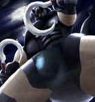 abs anthro bandage biceps big_bulge bottomwear bulge claws cloak clothing cloud cloudy_sky cornered danger detailed_bulge fluffy fog full_moon fur glowing glowing_eyes grey_body grey_fur hair holding_object holding_weapon huge_bulge intimidation light long_tail looking_at_viewer looking_down looking_down_at_viewer looming looming_over low-angle_view male moon moonlight multicolored_body multicolored_fur muscular muscular_anthro muscular_male night nipples pecs red_eyes sickle simple_background sky smile smiling_at_viewer smirk smirking_at_viewer solo star tail teeth text triceps underwear weapon henryfda dreamworks puss_in_boots_(franchise) death_(puss_in_boots) canid canine canis mammal wolf cloudy_(disambiguation) 2023 absurd_res artist_name digital_media_(artwork) digital_painting_(artwork) hi_res shaded url