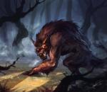 detailed_background fangs feral forest fur glowing glowing_eyes hair male muscular muscular_feral muscular_male no_pupils plant solo teeth tree nathing mythology canid canine mammal mythological_canine mythological_creature werecanid werecanine werecreature werewolf absurd_res hi_res