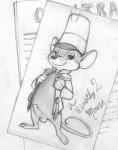 anthro clothing erection genitals humanoid_genitalia humanoid_penis looking_at_viewer male nude penis simple_background smile solo grose disney dumbo_(movie) timothy_mouse mammal mouse murid murine rodent absurd_res hi_res monochrome