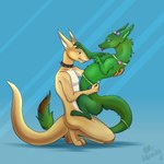 ambiguous_gender anthro collar duo feral hand_on_head long_tail male nude paws size_difference smile tail tongue wide_hips kellsmiley fish lizard marine reptile scalie shark zorgoia 1:1 hi_res