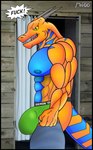 abs anthro black_border border bulge clothing drake_bates flexing hi_res jockstrap lizard male mrd66 muscular muscular_male pecs reptile scalie solo underwear