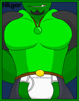 belt briefs bulge chaps clothing facial_hair green_body green_skin hair jewelry male muscular muscular_humanoid muscular_male necklace nipples not_furry shirt solo t-shirt teeth tighty_whities topwear underwear white_briefs white_clothing white_underwear conditional_dnp notkastar hilgar_(notkastar) humanoid mammal orc alpha_channel hi_res