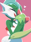 blush bodily_fluids crying duo eyes_closed female happy heart_symbol male smile tears sketchygarden nintendo pokemon noble_(sketchygarden) serenity_(sketchygarden) gallade generation_3_pokemon generation_4_pokemon pokemon_(species) ralts lineless watermark