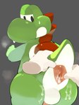 after_sex anus backsack balls bodily_fluids cum cum_in_ass cum_inside disembodied_hand duo gaping gaping_anus genital_fluids genitals looking_back male penis raised_tail solo_focus sweat tail tail_anus thick_tail touching_anus masshiro mario_bros nintendo yoshi_(character) green_yoshi yoshi hi_res