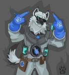 anthro belt biped claws clothing eyewear gesture gloves grey_background hand_gesture handwear latex latex_clothing latex_gloves latex_handware latex_handwear male middle_finger simple_background solo standing sunglasses wolfdawg canid canine mammal 2017