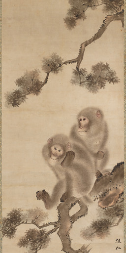 5_fingers 5_toes ambiguous_feral ambiguous_gender branch duo feet feral fingers fur leaf looking_aside on_branch personal_grooming plant prehensile_feet scratching short_tail simple_background sitting tail text toes tree mori_sosen public_domain haplorhine japanese_macaque macaque mammal monkey old_world_monkey primate 19th_century absurd_res ancient_art hi_res japanese_text painting_(artwork) traditional_media_(artwork) traditional_painting_(artwork)