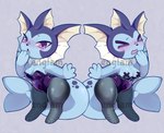 anthro birthmark blush blush_lines breasts clothing exposed_breasts female fishnet_clothing fishnet_legwear latex latex_clothing legwear markings solo text wardrobe_malfunction englam nintendo pokemon kara_(englam) eeveelution generation_1_pokemon pokemon_(species) vaporeon absurd_res english_text hi_res watermark