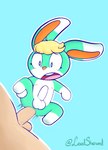 anal anal_penetration anthro blonde_hair duo fur green_body green_fur hair male male/male penetration shocked white_body white_fur sherwind52 animal_crossing nintendo sasha_(animal_crossing) human lagomorph leporid mammal rabbit absurd_res hi_res