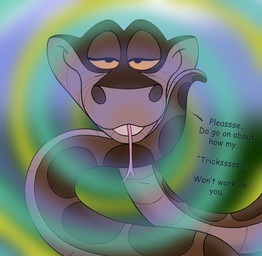 ambiguous_gender bedroom_eyes brown_body brown_scales dialogue feral forked_tongue hypnosis hypnotizing_viewer looking_at_viewer mind_control narrowed_eyes open_mouth scales seductive snout solo tail tapering_tail tear_trough text tongue tongue_out sleepylilfox the_jungle_book kaa_(jungle_book) python reptile scalie snake 2023 digital_drawing_(artwork) digital_media_(artwork) english_text hi_res