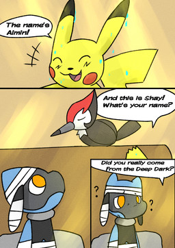 3_panel_comic ambiguous_gender anthro bandage beak black_nose black_text blue_body cheek_spots dialogue exclamation_point eyebrows eyes_closed feathers feral group light mouth_closed open_mouth open_smile orange_eyes pillow question question_mark red_cheeks smile speech_bubble sunlight tail tail_feathers talking_to_another text tongue trio wet white_sclera wings yellow_body yellow_tail sawlamander nintendo pokemon pokemon_mystery_dungeon spike_chunsoft generation_1_pokemon generation_4_pokemon generation_7_pokemon pikachu pikipek pokemon_(species) riolu 2025 comic english_text hi_res female_(lore) male_(lore)