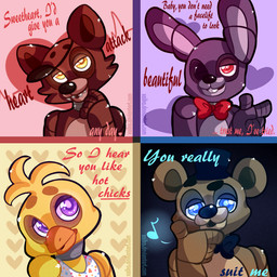 animatronic anthro avian bear bird blue_eyes bonnie_(fnaf) bow_tie canine chica_(fnaf) chicken eye_patch eyewear female five_nights_at_freddy's fox foxy_(fnaf) freddy_(fnaf) glowing glowing_eyes hat holidays lagomorph looking_at_viewer machine male mammal mechanical purple_eyes rabbit red_eyes robot smile valentine's_day xaika yellow_eyes
Rating: Safe
Score: 18
User: Hotfurry
Date: February 14, 2015 animatronic anthro avian bear bird blue_eyes bonnie_(fnaf) bow_tie canine chica_(fnaf) chicken eye_patch eyewear female five_nights_at_freddy's fox foxy_(fnaf) freddy_(fnaf) glowing glowing_eyes hat holidays lagomorph looking_at_viewer machine male mammal mechanical purple_eyes rabbit red_eyes robot smile valentine's_day xaika yellow_eyes
Rating: Safe
Score: 18
User: Hotfurry
Date: February 14, 2015