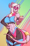 anthro athletic_wear big_breasts braided_hair breasts clothing eyewear female fingernails glasses gym_uniform hair horn long_fingernails long_nails midriff nails pink_eyes side_boob solo tail thigh_gap uniform white_hair svenners blizzard_entertainment warcraft draenei eredar humanoid absurd_res hi_res