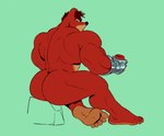 activision anthro bandicoot barefoot biceps big_butt black_nose butt container crash_bandicoot_(series) crunch_bandicoot cup eyebrows feet fist foot_focus furgonomics looking_at_viewer looking_back male mammal marsupial mezcal_(artist) muscular muscular_anthro muscular_legs muscular_male muscular_thighs nude prosthetic rear_view red_body sitting solo thick_eyebrows