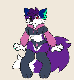 4_fingers anthro blue_ears blush cheek_tuft clothed clothed_anthro clothed_male clothing digitigrade facial_tuft femboy fingers fluffy fluffy_chest fluffy_tail front_view fur grey_nose hair hoodie leggings legwear looking_at_viewer male male_anthro nails panties partially_clothed pawpads paws purple_and_white_body purple_body purple_fur purple_hair red_eyes simple_background skull_symbol smile solo standing tail teal_ears teal_pawpads teeth thigh_highs topwear tuft underwear white_body white_fur anonymous_artist meme_clothing paggi_outfit jesse_(yiffypurplefox) canid canine fox mammal 2024 colored digital_drawing_(artwork) digital_media_(artwork) hi_res meme