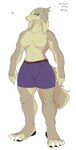 anthro boxer_briefs boxer_briefs_only breasts brown_body brown_fur claws clothed clothing dialogue featureless_breasts female fur looking_at_viewer purple_boxer_briefs purple_clothing purple_underwear simple_background smile solo standing text topless underwear underwear_only white_background freebird11 canid mammal 2019 absurd_res english_text hi_res