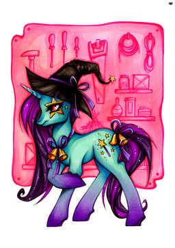 accessory bell blue_body blue_fur bow_(feature) bow_accessory bow_ribbon clothing cutie_mark detailed_background female feral fur furgonomics gradient_fur hair hat headgear headwear hooves horn inside markings neck_ribbon purple_body purple_fur purple_hair raised_leg red_eyes ribbons saw solo standing star_(marking) tail tail_accessory tail_bow tail_ribbon tools witch_hat workshop madblackie hasbro my_little_pony mythology equid equine mammal mythological_creature mythological_equine unicorn portrait