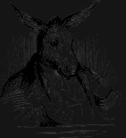 anthro clothing for_a_head fur gesture hair jacket male simple_background solo topwear transparent_background louis_le_breton dictionnaire_infernal animal_head animal_humanoid asinus donkey equid equine humanoid mammal 1863 19th_century alpha_channel ancient_art black_and_white bust_portrait monochrome portrait