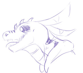 anthro clothed clothing fur head_feathers head_spikes male male_anthro open_mouth side_view simple_background solo spikes spikes_(anatomy) striped_body striped_fur striped_neck stripes teeth tongue tongue_out jezzlen scalie blue_and_white monochrome sketch