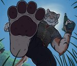 4_toes anthro feet first_person_view foot_fetish foot_focus foot_play group looking_at_viewer low-angle_view male micro pawpads paws shrink_ray shrunk soles stomping toes trampling underfoot yolo_45 epic_games fortnite oscar_(fortnite) absurd_res hi_res