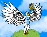 anthro armor axe beak blue_body blue_feathers blue_sky breasts chi_(legends_of_chima) claws cloud crystal feather_pattern feathers featureless_breasts featureless_crotch female gold_(metal) gold_armor gold_weapon grass holding_axe holding_object holding_weapon looking_back melee_weapon muscular muscular_arms navel non-mammal_breasts nude on_one_leg outie_navel plant pregnant pregnant_anthro pregnant_female royalty sky sky_background skyscape spread_wings standing weapon white-feathers wings yellow_beak yellow_claws yellow_eyes haribunawa legends_of_chima lego eris_(legends_of_chima) accipitrid accipitriform avian bird eagle 2022