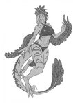 3_fingers 3_toes anthro band_(marking) banded_body big_breasts biped bottomwear breasts claws clothing dewclaw feather_hair feathered_arms feathers feet female finger_claws fingers loincloth long_tail looking_at_viewer markings midriff navel non-mammal_breasts pseudo_hair simple_background smile smiling_at_viewer solo tail tail_mane tail_tuft toe_claws toes topwear tuft white_background silgiriya_mantsugosi uthalla dinosaur dromaeosaurid feathered_dinosaur feathered_scalie prehistoric_species reptile scalie theropod 2021 artist_name digital_drawing_(artwork) digital_media_(artwork) greyscale hi_res monochrome