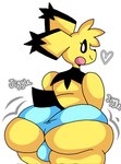 anthro anthrofied balls_outline big_butt bulge butt butt_jiggle clothed clothing detailed_bulge femboy genital_outline heart_symbol huge_butt jiggling looking_at_viewer looking_back male motion_lines motion_outline pokemorph presenting presenting_hindquarters solo thick_thighs topless lewd_dorky nintendo pokemon casey_(dork_boi) spiky-eared_pichu generation_2_pokemon pichu pokemon_(species) hi_res