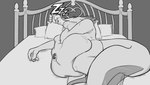 ambiguous_gender anthro bed belly big_belly bodily_fluids drooling duo eyes_closed furniture male male/ambiguous markings neck_bulge nude on_bed onomatopoeia oral_vore pillow saliva sleeping sound_effects tail text vore vowelless vowelless_sound_effect zzz nommsalotl voretober voretober_2024 amphibian axolotl marine mole_salamander salamander hi_res monochrome