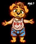 anthro blonde_hair chibi clothing green_eyes hair hug male paws shirt smile solo tank_top topwear underwear yellow_body young cl.rudolph mythology garth_mentzel_monroe canid canine canis mammal mythological_canine mythological_creature werecanid werecanine werecreature werewolf wolf absurd_res alpha_channel hi_res