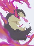 colored_fire feral fire kemono purple_fire red_eyes simple_background solo white_background sumeshii nintendo pokemon generation_8_pokemon hisuian_form hisuian_typhlosion pokemon_(species) regional_form_(pokemon) 2023 digital_media_(artwork) digital_painting_(artwork) signature