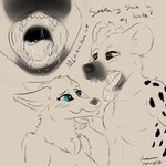 bodily_fluids drooling gullet mouth_shot onomatopoeia open_mouth saliva slime sound_effects sticky teeth text tongue vore hunner aurora_(aurorabound) crow_(crowcuta) arctic_fox canid canine canis fox hyena mammal spotted_hyena true_fox absurd_res digital_media_(artwork) hi_res