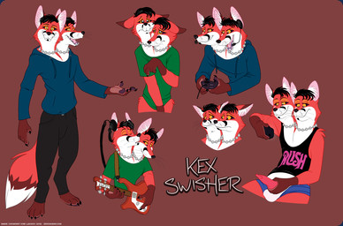 2_heads anthro bass_guitar clothing controller erection game_controller gaming genitals guitar hoodie male multi_head multifur musical_instrument penis playing_video_game plucked_string_instrument solo string_instrument topwear kobi_lacroix canid canine fox mammal model_sheet