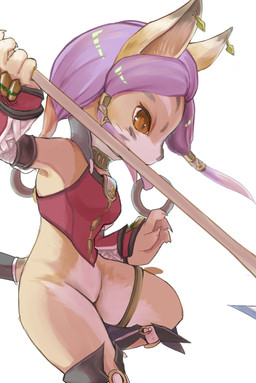 accessory anthro armwear boots bottomless bottomless_anthro bottomless_female clothed clothing crop_top ear_piercing elbow_gloves facial_markings featureless_crotch female footwear fur furgonomics gloves hair hair_accessory handwear head_markings holding_object holding_weapon knee_boots knee_highs legwear markings melee_weapon multicolored_body multicolored_fur piercing polearm purple_hair red_clothing red_topwear shirt shoes side_view simple_background sleeveless_shirt small_waist solo spear tail tail_accessory thick_thighs topwear twintails_(hairstyle) two_tone_body two_tone_fur weapon wide_hips yellow_body yellow_eyes yellow_fur fukinton caravan_stories waugogo felid feline gessy mammal serval 2021 hi_res