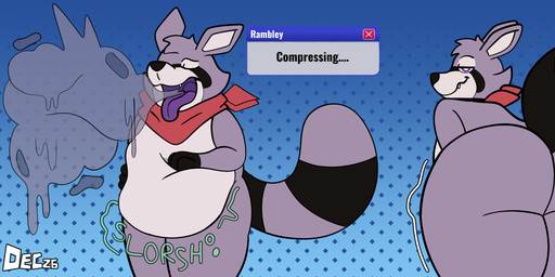anthro bedroom_eyes big_butt burping butt digestion digestion_noises kerchief male narrowed_eyes neckerchief neckwear presenting presenting_hindquarters seductive solo thick_thighs vore wide_hips december_dreams indigo_park rambley_raccoon mammal procyonid raccoon hi_res