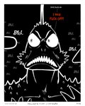 angry anthro black_background black_body black_skin bleh border bulging_eyes bumpy_skin dialogue grunting male profanity red_text screaming sharp_teeth simple_background teeth text sharkinthepark anvil_(sharkinthepark) anglerfish fish marine 2025 absurd_res comic greyscale hi_res monochrome