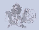 2016 ambiguous_gender bodily_fluids bottomless clothed clothing cowgirl_outfit cunnilingus digital_drawing_(artwork) digital_media_(artwork) duo eyes_closed female female/ambiguous female_focus generation_1_pokemon genitals greyscale hair human human_focus interspecies lickitung long_hair long_tongue mammal monochrome nintendo open_mouth open_smile oral pokemon pokemon_(species) pokemon_ranger pokemon_ranger_(character) pokephilia pussy saliva sex simple_background sketch smile tongue tongue_out tongue_riding ungulatr vaginal