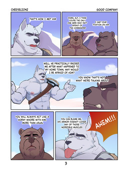abs anthro army barazoku biceps big_muscles big_pecs blue_sky border brown_body brown_fur clothed clothing cloud cloudy_sky dialogue frown frowning_at_another fur gesture grey_body grey_fur group male male/male manly military mountain mountain_range muscular muscular_anthro muscular_arms muscular_male muscular_thighs nipples pecs profanity sheepish_grin shrug sky soldier text thick_arms thick_thighs tongue tongue_out topless topless_anthro topless_male trio warrior white_body white_border white_fur cheeselion2 canid canine canis mammal wolf absurd_res comic english_text hi_res pseudo_incest_(lore)