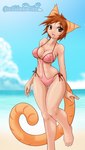 5_toes barefoot big_breasts bikini breasts brown_eyes brown_hair cat_tail clothed clothing crossgender ear_tuft feet female hair huge_breasts markings open_mouth plantigrade short_hair solo stripes swimwear toes tuft two-piece_swimsuit nekonny caribbean_blue nchan_(caribbean_blue) nekonny_(fursona) animal_humanoid cat_humanoid domestic_cat felid felid_humanoid feline feline_humanoid felis humanoid mammal mammal_humanoid