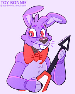 anthro black_nose bow_tie buckteeth chest_tuft electric_guitar eyebrows fur guitar holding_object machine male musical_instrument plucked_string_instrument purple_body purple_eyebrows purple_fur purple_inner_ear shy smile solo string_instrument teeth tuft toy-bonnie five_nights_at_freddy's scottgames bonnie_(fnaf) animatronic lagomorph leporid mammal rabbit robot 2020