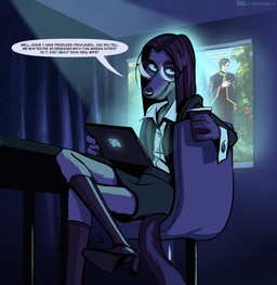 anthro beverage boots button_(fastener) chair clothing container cup dialogue duo eyewear female footwear furniture glasses glowing high_heeled_boots high_heels holding_beverage holding_container holding_cup holding_object male meeting_room projector screen_glow shoes table tablet tail text sir_paulus illumination_entertainment sing_(movie) pavel_(sir_paulus) suki_lane canid canine canis human mammal english_text hi_res