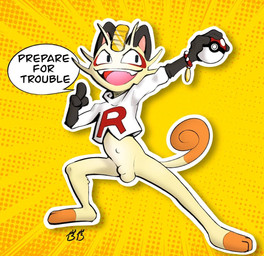 3_fingers 3_toes animal_genitalia anthro balls barefoot biped black_clothing black_ears black_eyebrows black_eyes black_gloves black_handwear black_text bottomless bottomless_anthro bottomless_male bracelet casual_exposure clothed clothed_anthro clothed_male clothing cosplay curled_tail cute_fangs dialogue dipstick_tail dotted_background eyebrows eyeliner fangs feet fingers front_view fully_sheathed fur genitals gloves handwear holding_object holding_pokeball jewelry makeup male male_anthro markings multicolored_body multicolored_bracelet multicolored_feet multicolored_fur navel no_irises noseless open_mouth open_smile orange_background orange_body orange_feet orange_fur orange_tail_tip outline pattern_background pink_inner_ear pink_tongue plantigrade pokeball pose pupils red_bracelet red_eyeliner sheath shirt simple_background skinny skinny_anthro skinny_male slit_pupils smile solo speech_bubble standing tail tail_markings tan_balls tan_body tan_feet tan_fur tan_sheath tan_tail tan_whiskers teeth text toes tongue topwear two_tone_bracelet two_tone_feet whiskers white_bracelet white_clothing white_outline white_sclera white_shirt white_speech_bubble white_topwear wide_stance yellow_background bedtime_buck nintendo pokemon team_rocket meowth_(bedtime_buck) felid feline generation_1_pokemon mammal meowth pokemon_(species) 2024 colored digital_media_(artwork) english_description english_text full-length_portrait hi_res pinup portrait