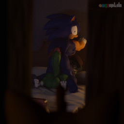 anthro balls barefoot bed bedroom big_balls big_butt big_penis blue_body bodily_fluids butt caught caught_in_the_act cowgirl_position dripping duo feet from_front_position furniture genital_fluids genitals green_body huge_balls huge_penis hyper hyper_balls hyper_genitalia hyper_penis kneeling kneeling_on_bed lying lying_on_bed male male/male muscular muscular_male on_back on_bed on_bottom on_top peeking_through_door penis penis_on_butt precum precum_drip precum_on_penis sex shocked size_difference onyxsplash sega sonic_the_hedgehog_(series) miles_prower sonic_the_hedgehog vincent_(onyxsplash) canid canine canis chihuahua domestic_dog eulipotyphlan fox gaia hedgehog mammal red_fox toy_dog true_fox 1:1 3d_(artwork) absurd_res blender_(artwork) blender_cycles_(artwork) digital_media_(artwork) hi_res