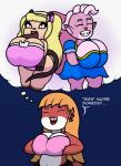 accessory anthro big_breasts blonde_hair breast_size_difference breasts cleavage clothed clothing eyes_closed female group hair hair_accessory huge_breasts non-mammal_breasts open_mouth short_stack simple_background smile teeth text thick_thighs wide_hips mr.under moaina tiffy_cheesecake violet_(rammerscafe) demon fish imp mammal marine mouse murid murine rodent shark 2019 digital_media_(artwork) english_text hi_res