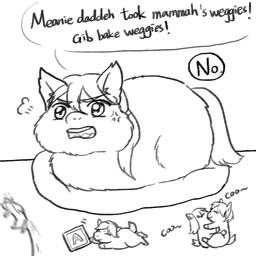 abuse ambiguous_gender amputee angry animal_abuse blurred_character cross-popping_vein dialogue disability eyes_closed female female_feral feral group happy hug kemono open_mouth pillow sitting teeth text toy_block young young_ambiguous young_feral yellowcottoncandy030 fluffy_pony fluffy_pony_(species) mammal 1:1 2025 black_and_white broken_language digital_drawing_(artwork) digital_media_(artwork) english_text hi_res monochrome