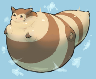 belly big_belly blue_background brown_body brown_fur feral fur huge_belly inflation simple_background solo molaveda nintendo pokemon furret generation_2_pokemon pokemon_(species) 2018