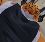 anthro black_clothing black_shirt black_tank_top black_topwear clothing fur male moobs orange_body orange_fur shirt solo tank_top teal_eyes topwear akumasinner pec_pov_meme felid mammal pantherine absurd_res hi_res