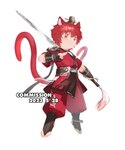 2_tails 5_fingers accessory asian_clothing biped clothed clothing east_asian_clothing eyebrows fingers hair hair_accessory holding_object holding_weapon inner_ear_fluff male multi_tail musical_clef musical_symbol red_clothing red_eyes red_hair solo symbol tail treble_clef tuft weapon young young_humanoid young_male alphaspring omar_(redcrow) animal_humanoid cat_humanoid felid felid_humanoid feline feline_humanoid humanoid mammal mammal_humanoid tailed_humanoid 2023 absurd_res dated hi_res