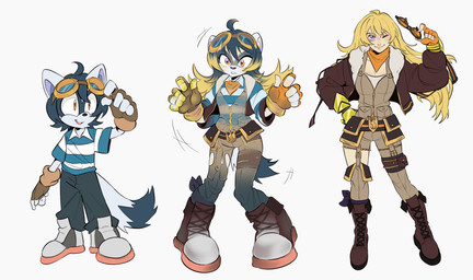 ahoge anthro anthro_to_human blonde_hair blue_clothing bomber_jacket boots brown_boots brown_clothing brown_eyes brown_footwear brown_gloves brown_handwear brown_jacket brown_topwear clothing collared_shirt crossgender eyewear eyewear_on_head facial_markings female fingerless_gloves footwear fur gender_transformation gloves goggles goggles_on_head grey_clothing grey_footwear grey_shoes hair handwear head_markings humanization jacket kerchief looking_at_viewer male markings mask_(marking) mtf_crossgender mtf_transformation multicolored_clothing one_eye_closed orange_clothing orange_gloves orange_handwear orange_kerchief overalls pattern_clothing pattern_shirt pattern_topwear polo_shirt purple_eyes robotic_arm shirt shoes short smile sneakers solo species_transformation striped_clothing striped_shirt striped_topwear stripes sunglasses teal_hair topwear transformation white_body white_clothing white_fur wink winking_at_viewer zipper witchynade rooster_teeth rwby sega sonic_the_hedgehog_(series) palette_(palettethepainter) yang_xiao_long canid canine human mammal raccoon_dog tanuki absurd_res hi_res sequence