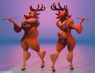 5_fingers 6_ears anthro antlers breasts brown_body brown_fur chest_tuft female fingers flower_accessory fur grey_eyes grey_sclera half-closed_eyes hooves horn looking_at_viewer multi_ear multiple_angles narrowed_eyes nipples nude simple_background smoking smoking_pipe solo tuft heartlessangel3d spiritfarer thunder_lotus_games gwen_(spiritfarer) deer mammal 2026 3d_(artwork) blender_(artwork) digital_media_(artwork) hi_res